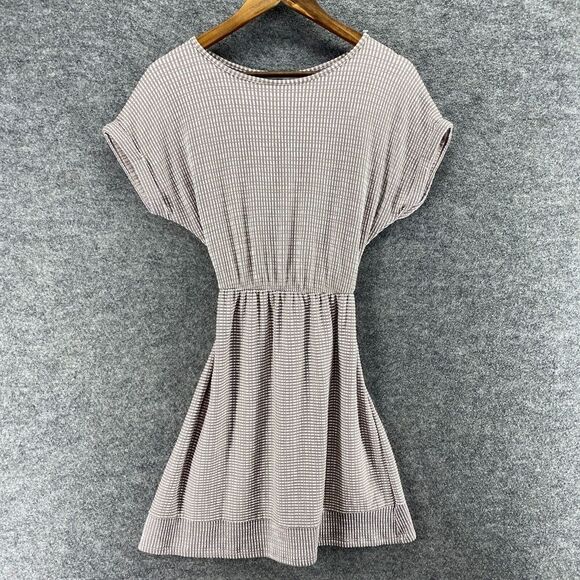 Unbranded Dresses & Skirts - Unbranded Dress Women M Medium Brown Striped Sheath Short Belted Short Sleeve